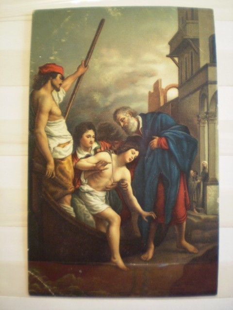 Carte postala cu tematica religioasa: Ospitalitatea Sfantului Iulian - Italia - Tipografia Stengel &amp;amp; Co - Florenta - dupa 1920 - necirculata.