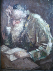 Theodor Cateliu,evreu citind,ulei pe carton, 55/48,850E foto