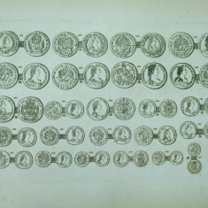 Gravura circa 1820 monede Ungaria Imparateasa Maria Tereza