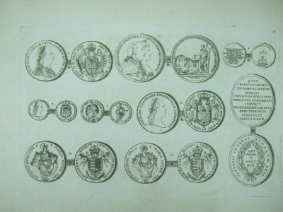 Gravura circa 1820 monede Ungaria Imparatul Leopold II Imparatul Ferdinand IV si regina Maria Carolina foto