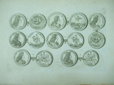 Gravura circa 1820 monede Ungaria Imparatul Carol VI foto