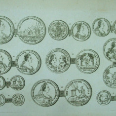 Gravura circa 1820 monede Ungaria Imparateasa Maria Tereza Arhiducesa Maria Christina Printul Albert De Saxonia
