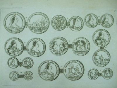 Gravura circa 1820 monede Ungaria Imparateasa Maria Tereza Arhiducesa Maria Christina Printul Albert De Saxonia foto