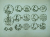 Gravura circa 1820 monede Ungaria Imparateasa Maria Tereza Imparatul Iosif II Arhiducele Ferdinand Arhiducesa Maria Beatrice