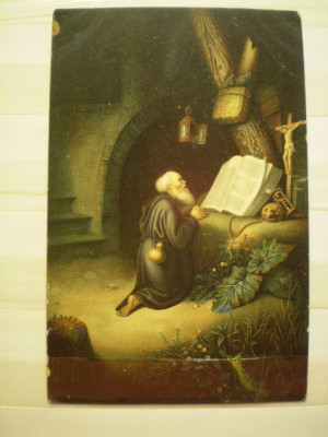 Carte postala cu tematica religioasa : Rugaciunea pustnicului - Germania - tipografia Stengel &amp;amp;amp;Co - Dresda - 1939 - scrisa necirculata foto