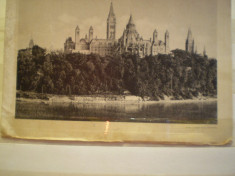 carte postala dubla - Canada - Ottawa - Parlamentul si imaginea Ottawei din 1858 - 1935 - circulata foto