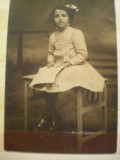 Fotografie tip carte postala - Maria Ionescu (8 ani) - 1910 - Institutul artistic de fotografii &quot;Foto Lux&quot; Bucuresti, Romania 1900 - 1950, Portrete