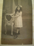 Fotografie tip carte postala - Maria Ionescu (6 ani) - nepoata unei doamne de onoare a reginei Elisabeta - 1908 - Studiourile regale &quot; Julietta&quot;, Romania 1900 - 1950, Portrete