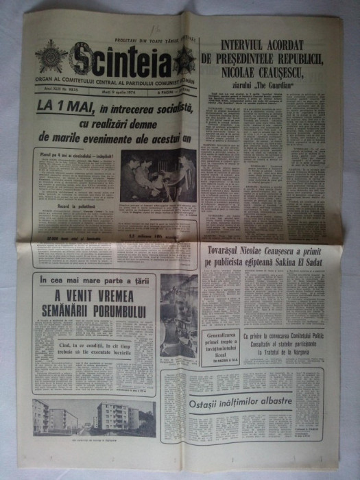 Ziarul Scanteia Nr. 9835 / 9 aprilie 1974