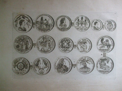 Gravura circa 1820 monede Ungaria Imparatul Iosif I foto