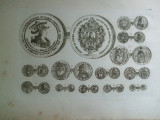 Gravura circa 1820 monede Ungaria Imparatul Leopold I