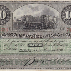 Cuba 10 pesos 1896, 14 cm x 9 cm, 100 roni, circulata, taxele postale zero,fotografia e de prezentare,detalii pe mesageria privata inainte de a licita
