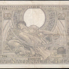 Belgia 100 franci 1938,18 cm x 11cm,100 roni,circulata,taxele postale zero,fotografia e de prezentare,detalii pe mesageria privata inainte de a licita