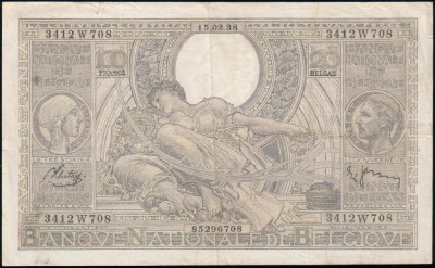 Belgia 100 franci 1938,18 cm x 11cm,100 roni,circulata,taxele postale zero,fotografia e de prezentare,detalii pe mesageria privata inainte de a licita foto