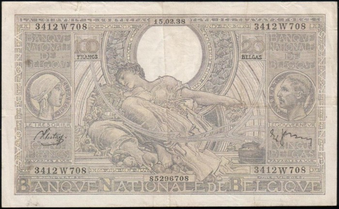 Belgia 100 franci 1938,18 cm x 11cm,100 roni,circulata,taxele postale zero,fotografia e de prezentare,detalii pe mesageria privata inainte de a licita