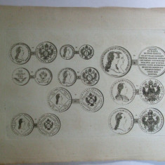 Gravura circa 1820 monede Ungaria Imparatul Francisc II Ultimul imparat al Imperiului Habsburgic