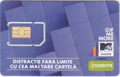 ROMANIA GSM SIM PHONECARD &amp;quot;MTV MOBILE&amp;quot; - POWERED BY COSMOTE, UNUSED, MINT. RRR! foto