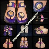 PAPUCI FLIP FLOPS DAMA PIELE NATURALA HAND MADE INDIA MOV FUCSIA ACCESORII LEMN