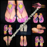 PAPUCI SLAPI FLIP FLOPS DAMA PIELE NATURALA HAND MADE in INDIA FUCSIA GALBEN MOV, 37, Fuchsia