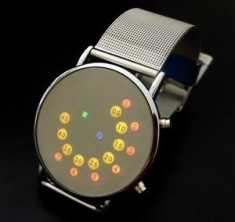 Ceas cu led-uri Dial Circle, curea metalica, binar, barbatesc-dama. Nou foto