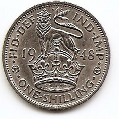 Marea Britanie English Shilling 1948 (George VI, cu IND IMP) KM-863 foto