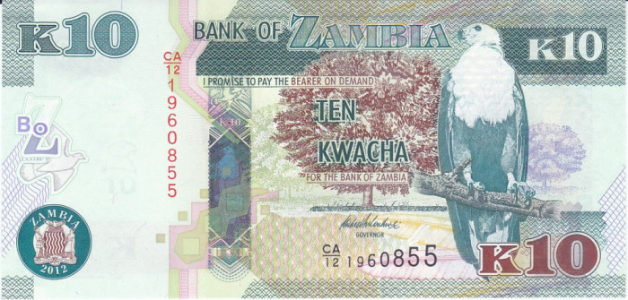 Bancnota Zambia 10 Kwacha 2012 - P51 UNC