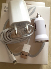 Incarcator iPhone -cablu de date +adaptor priza+incarcator auto iPhone 5 iPad iPod Apple foto