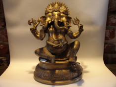 statuieta bronz India - Large Seated GANESHA - Trimukha Ganapathi - sculptura in bronz, Antica - UNICAT!! foto