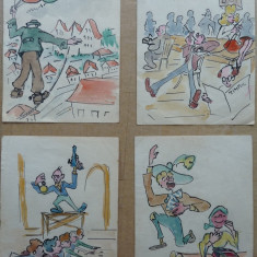 4 caricaturi , tipuri de Rascu Gelu , pictor C-lung Moldovenesc, Bucovina