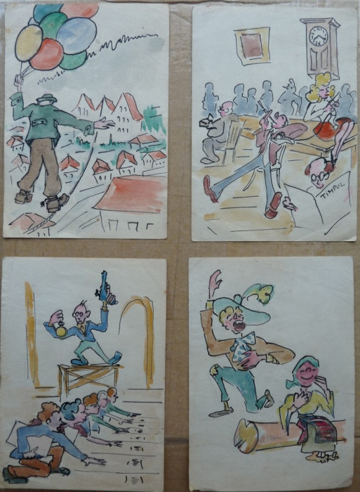 4 caricaturi , tipuri de Rascu Gelu , pictor C-lung Moldovenesc, Bucovina