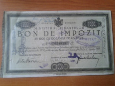 BON DE IMPOZIT 1000 DE LEI 1932 UNC foto