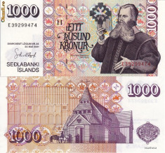ISLANDA 1.000 kronur 2001 UNC!!! foto