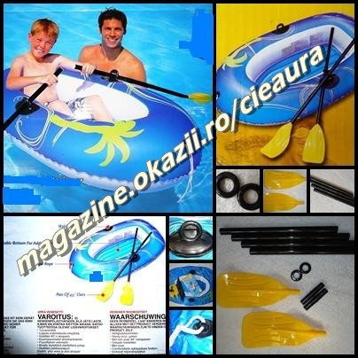 BARCA GONFLABILA PNEUMATICA 157 x 102 cm VASLE 125 cm 1 PERSOANA peste 6+ ani VINIL REZISTENT PRETESTAT VALVE ANTI DEZUMFLARE BARCI COPII BOAT SET