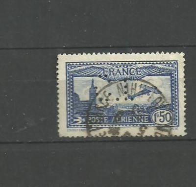 FRANTA 1930 - POSTA AERIANA, timbru stampilat PERFORAT, B12 foto