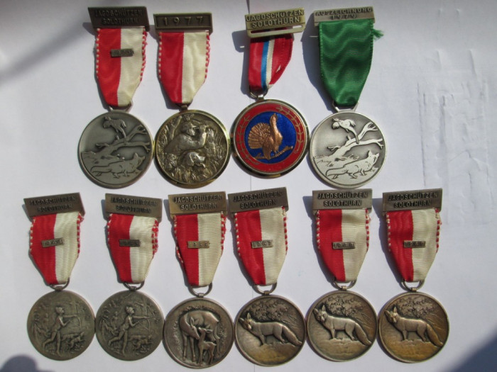 Lot 10 medalii de vanatoare/ medalie vanat , fazan, cocos de munte, vulpe