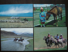 Lot de 4 carti postale Mongolia, tema cai foto