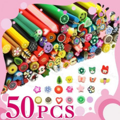 Batoane fimo pentru unghii, diverse modele, set de 50 batonase Nail Art 3D, plus cutter cadou foto