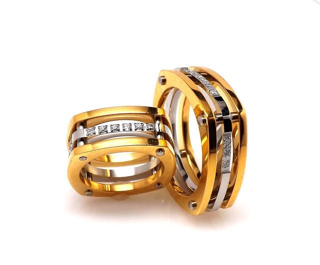 Set Verighete Inox Damabarbat Suflate Cu Aur De 18k Cod 060