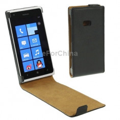 Husa toc piele neagra flip Nokia Lumia 900 + folie protectie ecran + expediere gratuita foto