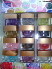 SET 12 GELURI UV COLORATE CU SCLIPICI, GEL UV UNGHII FALSE. !!! SUPER OFERTA!!! STOC LIMITAT. foto