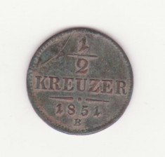 MONEDA AUSTRIA - 1/2 KREUZER 1851 LIT. B foto