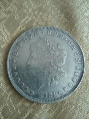 America 1 dollar 1921, 27 grame, moneda turistica, imitatie, 50 roni, cereti informatii pe forum inainte sa o cumparati foto