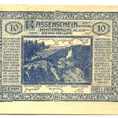 AUSTRIA NOTGHELD 10 HELLER 25 APRILIE 1920 HINTENBRUHL WEHHOFER MODLING UNC