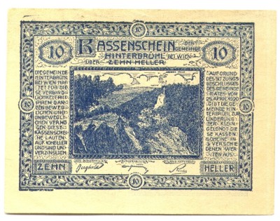 AUSTRIA NOTGHELD 10 HELLER 25 APRILIE 1920 HINTENBRUHL WEHHOFER MODLING UNC foto