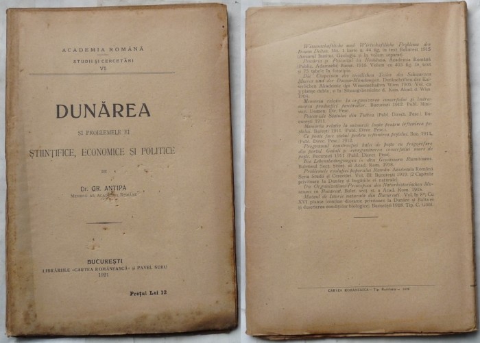 Dr. Antipa , Dunarea si problemele ei stiintifice si politice , 1921 , editia 1