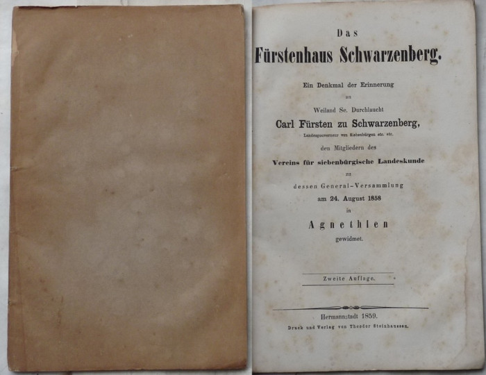 Lucrare publicata la Sibiu in 1859 in limba germana