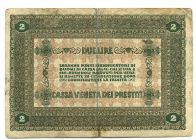 ITALIA BANCNOTA 2 LIRE VENETIA 1918 STARE BUNA foto