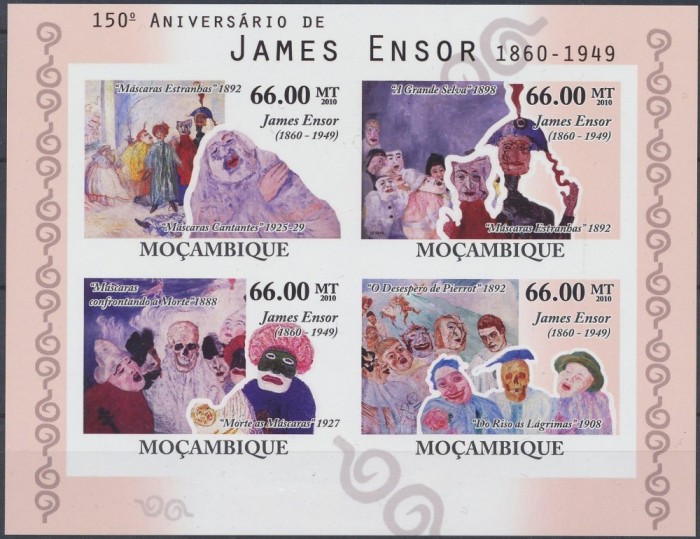 MOZAMBIC 2010 ARTA,PICTURA JAMES ENSOR / MICHEL CATALOG 4210B-4213B