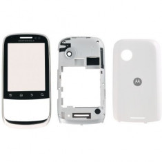 Carcasa fata cu geam touchscreen digitizer touch mijloc miez corp capac bateri capac acumulator spate Motorola XT316 Moto alba white ORIGINALA foto