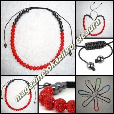 COLIER 30 PIETRE CRISTALE SWAROVSKI ROSII LIGHT SIAM SHAMBALLA SAMBALA SHAMBALA SAMBALLA CHAMBALA 14 HEMATITE MAGNETI FASHION MEDICINAL foto